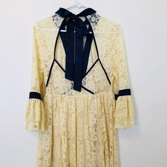 Free People Dresses & Skirts - Free People Gilded Lace Yellow Dress with Neck Tie